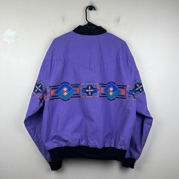 Vintage 90s Wrangler Brushpopper Native American Aztec Print Bomber Size XL - Picture 2 of 7